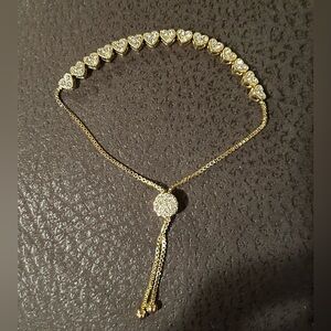 Gold Heart Bracelet with Crystals